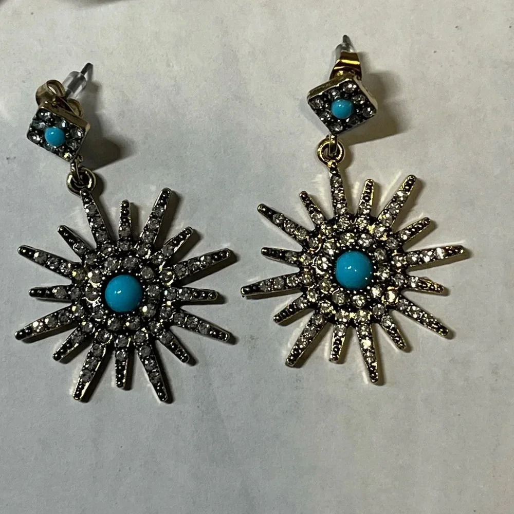Adornia Blue/Silver Starburst Crystal Earrings‎
